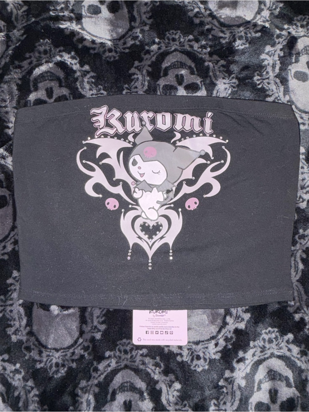 Hot Topic Kuromi Black Tube Top with Pink Graphic